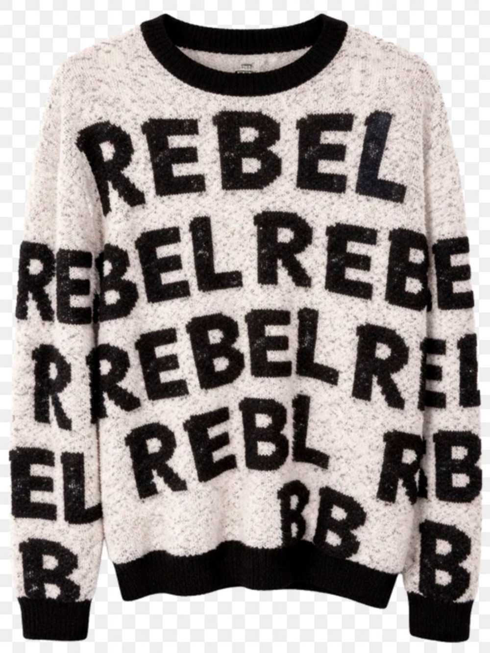 Rebel Graphic Crewneck Sweater in Cream and Black